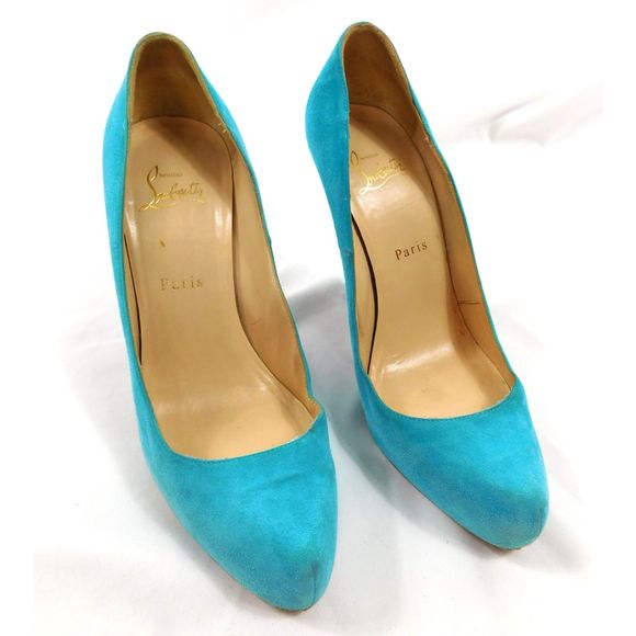 Christian Louboutin Rolando 120 Turquoise Suede Pumps - Picture 4 of 14